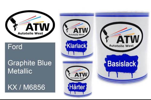 Ford, Graphite Blue Metallic, KX / M6856: 1L Lackdose + 1L Klarlack + 500ml Härter - Set, von ATW Autoteile West.